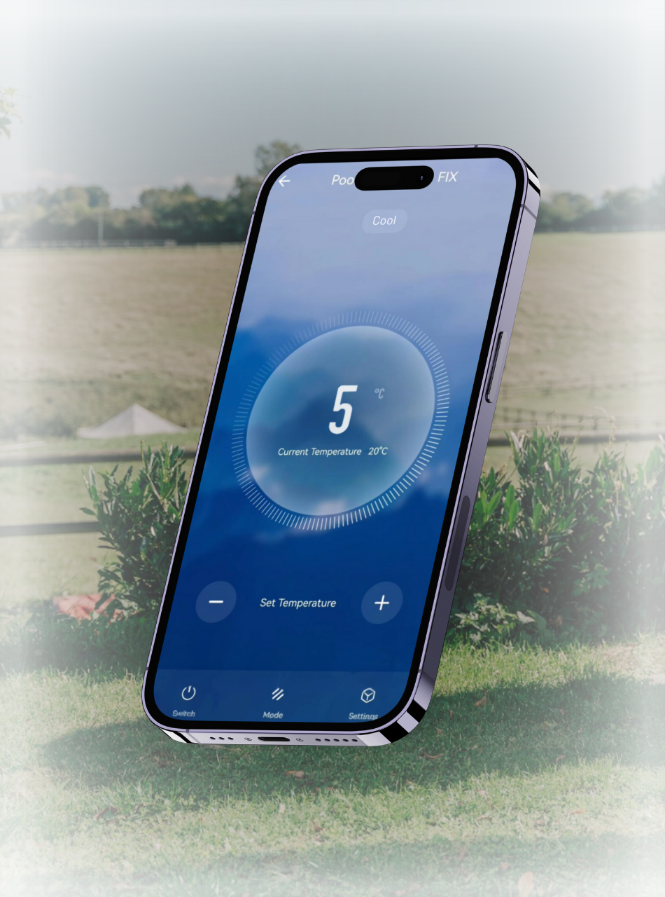 Appstyring: Mobilskærm viser temperaturkontrol for isbadet